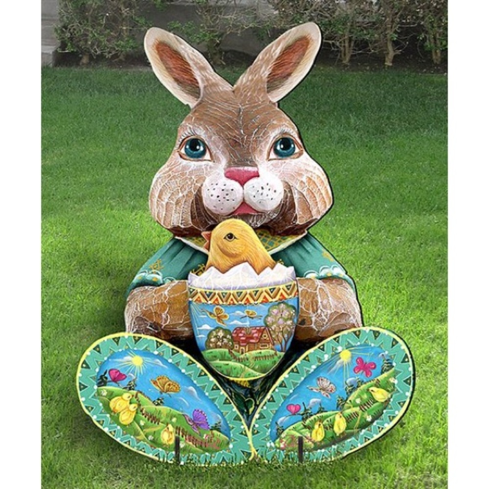 🩷TEMP PRICE🩷Indoor/Outdoor Easter Bunny Wood Statue w/ stand in Multicolor